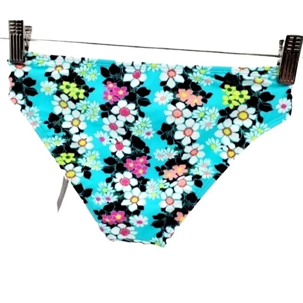 California Waves XS Bikini Bottom Strappy Hipster Cutout side Colorful Floral
